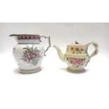 A creamware teapot and cover, circa 1775, with spiral twist handle and foliate decorated body,