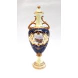A Coalport porcelain two handled vase and cover, circa 1900,