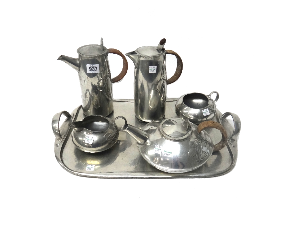 Solkets for Liberty & Co, a Tudric pewter tea set, early 20th century,