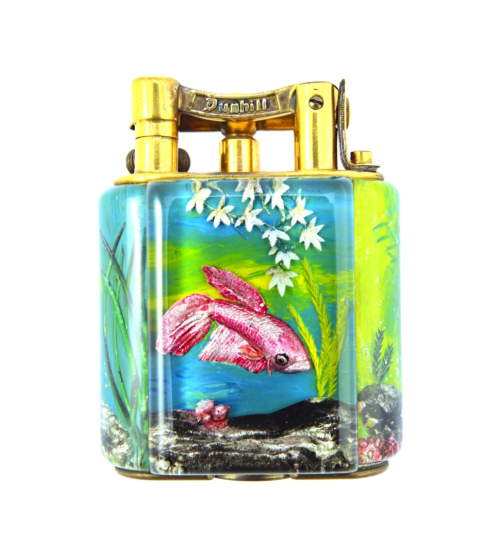 A Dunhill 'Aquarium' table lighter of Service size, circa 1950,