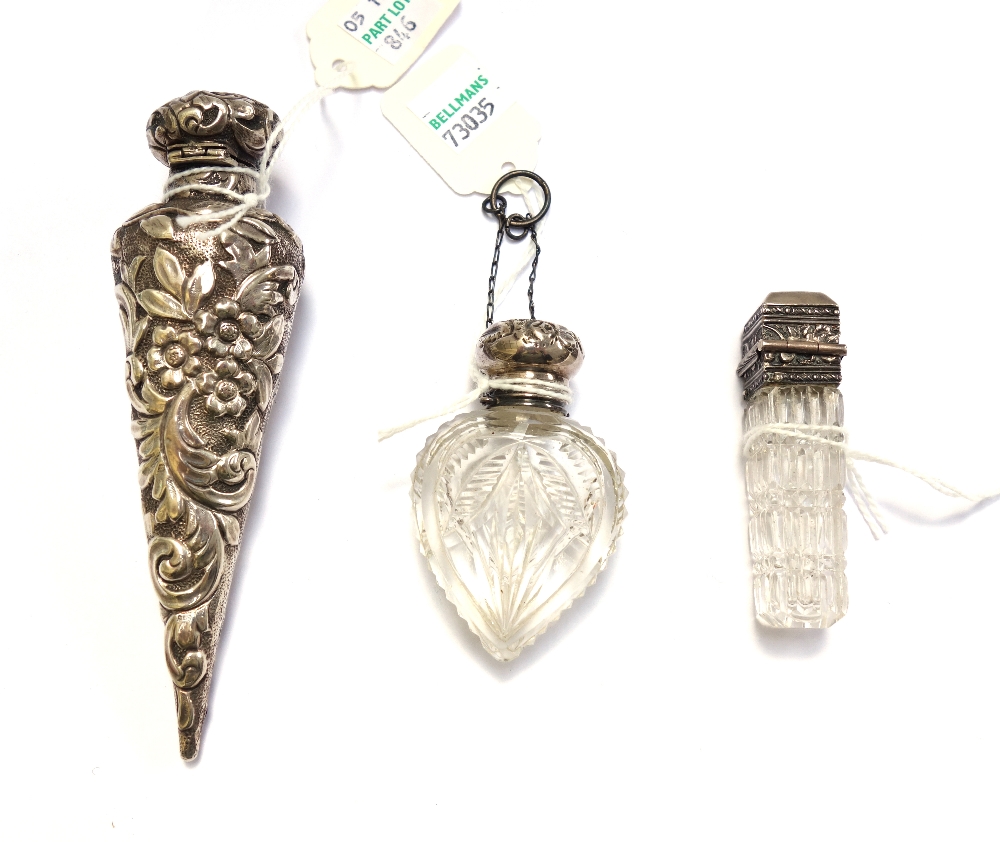A Continental glass and silver mounted scent bottle, early 20th century, stamped '800',