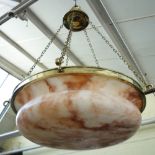 An Edwardian alabaster and cast brass ceiling light, circa 1910,