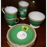 A green and gilt Spode part tea set.