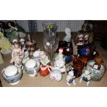 A group of ceramics, including copper lustre wares, etched commemorative glass,