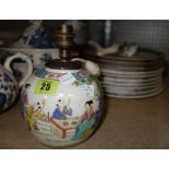 A Chinese famille rose lamp base, six Canton porcelain spoons and ten Chinese porcelain plates.