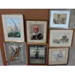 A group of assorted watercolours and drawings,