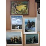 A group of five 20th century oil paintings, landscape subjects.