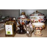 A group of ceramics and collectables including lidded Imari tureens, Lladro figure, carriage clock,