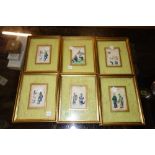 A group of six Oriental rice paper paintings.