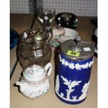 A quantity of ceramics and glass, including Oriental bowls, a Jasperware tea pot,