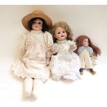 Three bisque head dolls, early 20th century, comprising; an Armand Marseille no.