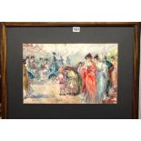Ruiz Morales (19th/20th century), A colourful gathering, a pair, watercolour, both signed,
