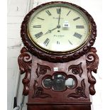 A mahogany cased drop dial wall clock, 19th century,