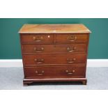 A mid 18th century mahogany chest of two short and three long graduated drawers,