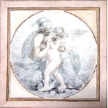 After Bartolozzi, Classical woman and cherub, pencil and brown chalk, circular, unframed, 23.