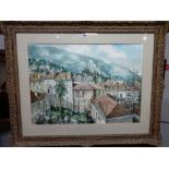 Charles Bone (20th century), A Southern French mountain town, watercolour, signed, 53cm x 73cm.