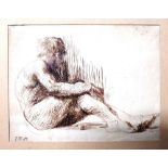 Follower of Jean Francois Millet, Seated boy, pen and ink, bears initials, unframed, 16.5cm x 21cm.