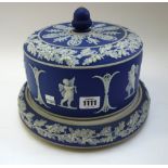 A blue Jasper cylindrical cheese dome and stand, perhaps Dudson, late 19th century,