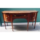 A 19th century inlaid mahogany bowfront sideboard, with three frieze drawers,