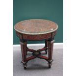 A Louis XVI style gilt metal mounted faux tortoiseshell circular centre table,
