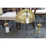 A pair of American brass and wrought iron andirons, circa 1820, 42cm high,
