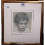 Stephen Goddard (contemporary), Portrait of a child, pencil and coloured chalks, 14cm x 11.5cm.