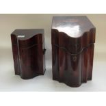 A George III inlaid mahogany slope front knife box,