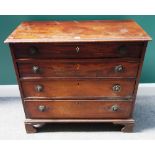 A mid 18th century mahogany chest of four long graduated drawers, on bracket feet, 92cm wide.