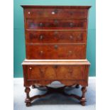 A William and Mary figured walnut chest on stand,