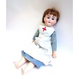 A Max Handwerck bisque head doll, Germany 2 1/4, with brown wig, sleep eyes,