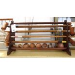A Jaques croquet set, early 20th century, comprising; eight mallets with turned oak handles,