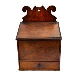 A George III mahogany wall mounted slope front salt box, with single drawer, 24cm x 34cm high,