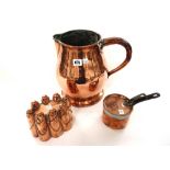 A collection of domestic copper, English, mainly 19th century, to include four saucepans with lids,