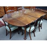 A mid 18th century and later walnut double drop flap dining table, on claw and ball feet,