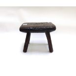 A late 18th/early 19th century small elm and ash stool, 21cm wide,