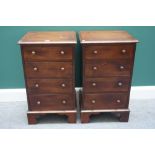 A pair of mahogany four drawer bedside tables, of 18th century design, on bracket feet, 44cm wide.