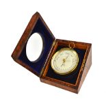 A Ross brass cased aneroid barometer/thermometer compendium, late 19th century, 11cm diameter,