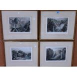 After Turner, Waterfalls, a set of four engravings with hand colouring, (4).