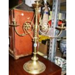 A pair of brass two branch candlesticks, (2).