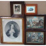 A group of five, including a pair of hand coloured German lithographs of animals,