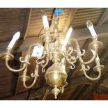 A 20th century brass six branch chandelier.