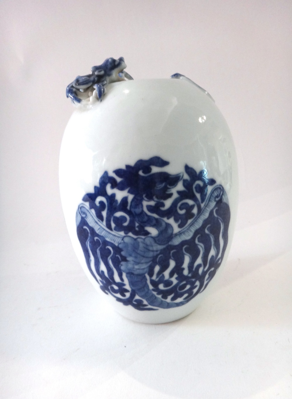 A Chinese blue and white egg-shaped vase, 20th century, painted with phoenix roundels, - Image 2 of 5