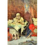 Jose Villegas y Cordero (1848-1922), In a Moorish Boudoir, watercolour, signed and inscribed Roma,