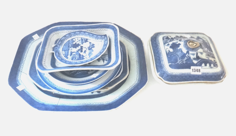 A group of Chinese blue and white porcelain, 19th century, each painted with a river landscape, - Image 2 of 10