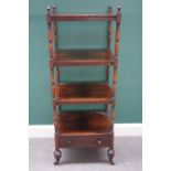 A Victorian rosewood four tier whatnot, on turned supports, the lower platform with single drawer,