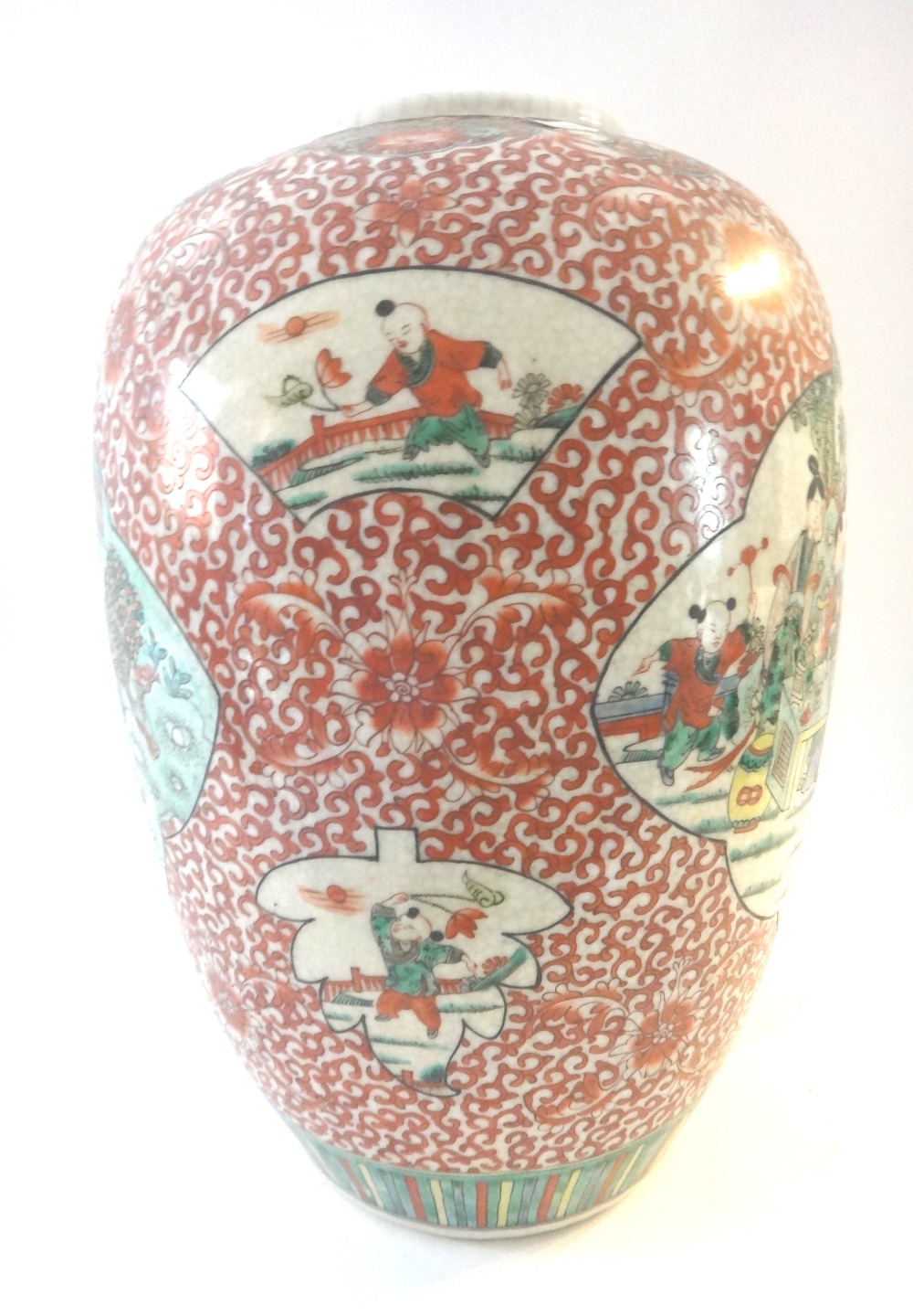 A Chinese famille-verte crackle glazed ovoid vase, late 19th century, - Image 3 of 4