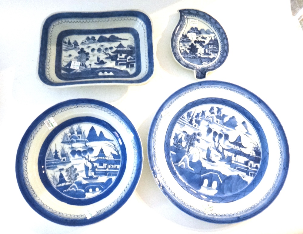 A group of Chinese blue and white porcelain, 19th century, each painted with a river landscape, - Image 3 of 10