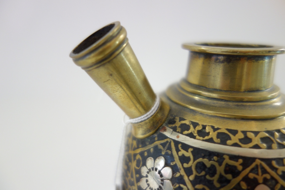 An Ottoman coconut and inlaid hookah base, 19th century, raised on a brass domed circular base, - Image 6 of 6