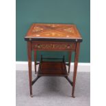 A late 19th century inlaid rosewood envelope card table, with single frieze drawer,