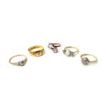 A gold and diamond set seven stone hexagonal cluster ring, an 18ct gold and diamond set ring,